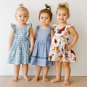 BABY GIRL SET OF 3 Cottagecore Ruffle Sleeve Cotton Dresses